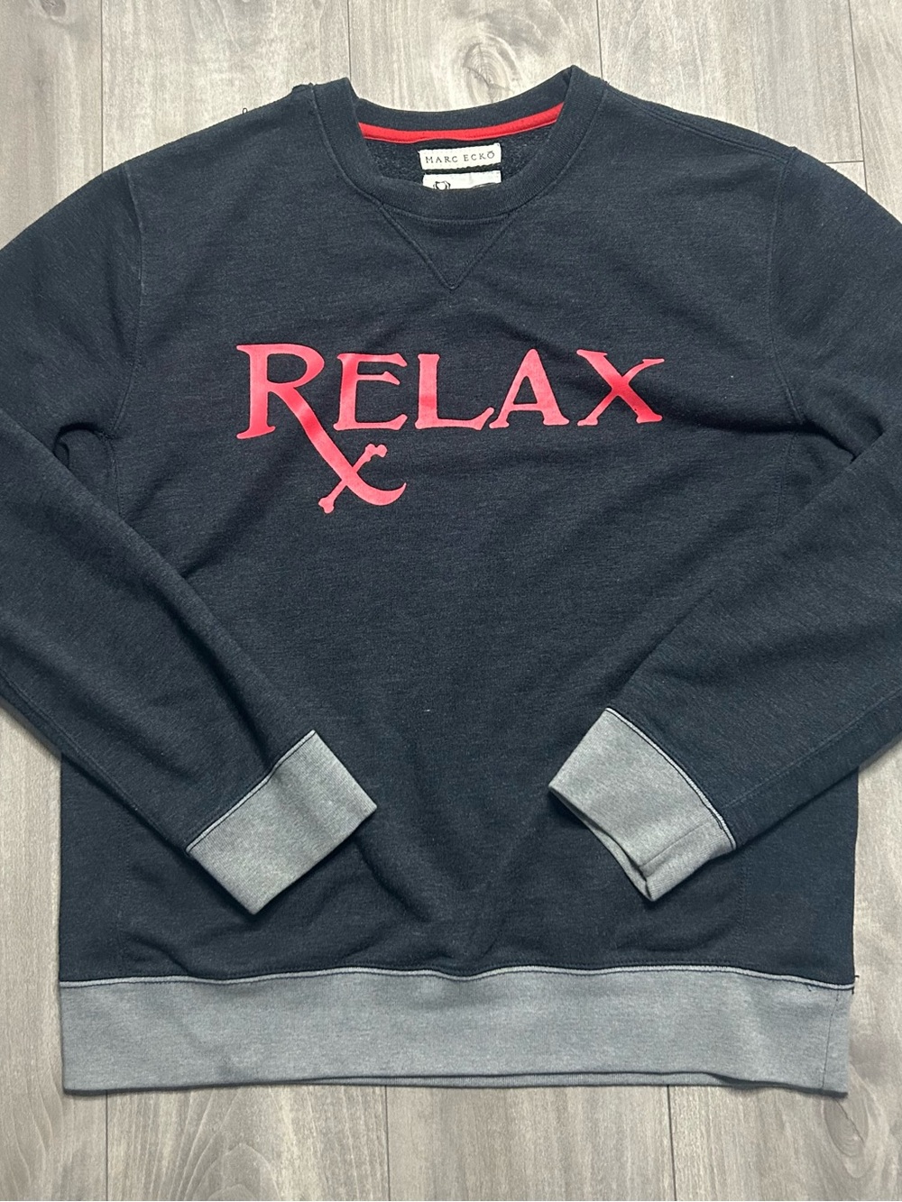 Marc Ecko Black Crewneck with Red RELAX Graphic